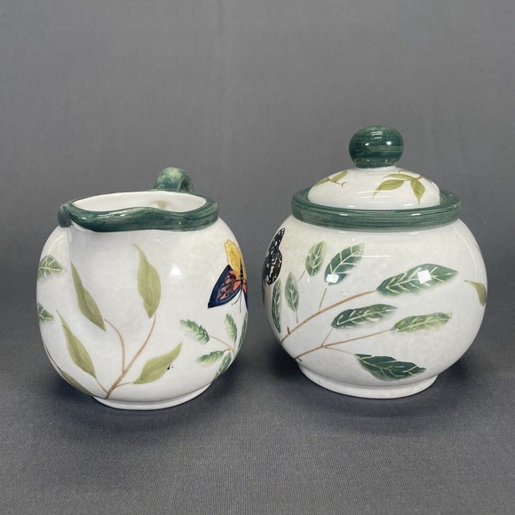 Vintage Sakura Sugar Bowl with Lid and Creamer Butterflies Pattern - Picture 3 of 8